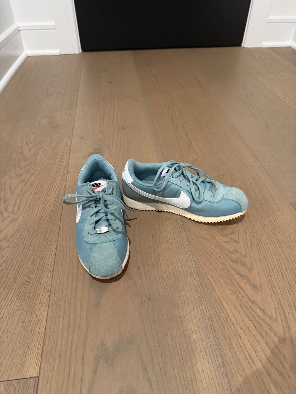 Nike Kids Light Teal Retro Runner Sneakers with White Swoosh